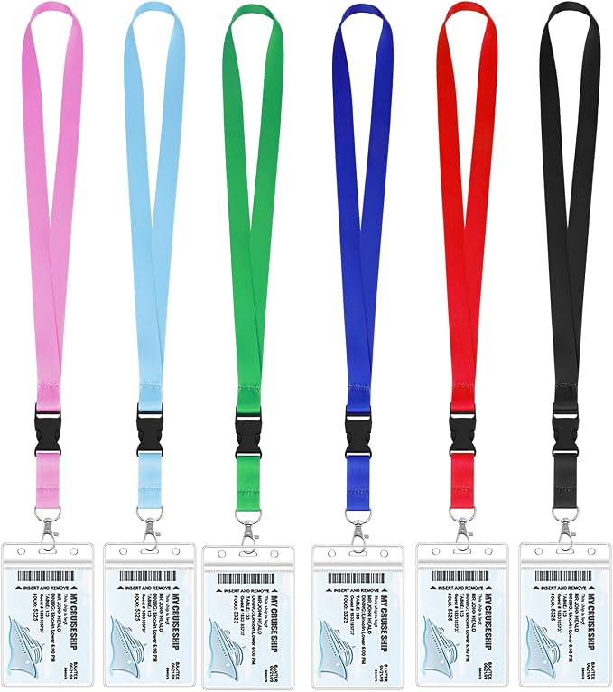 6 Pack Lanyards for Cruise Ship Cards with Waterproof ID Card Badge Holders for Royal Caribbean Cruise Essentials 2026（6 Color）