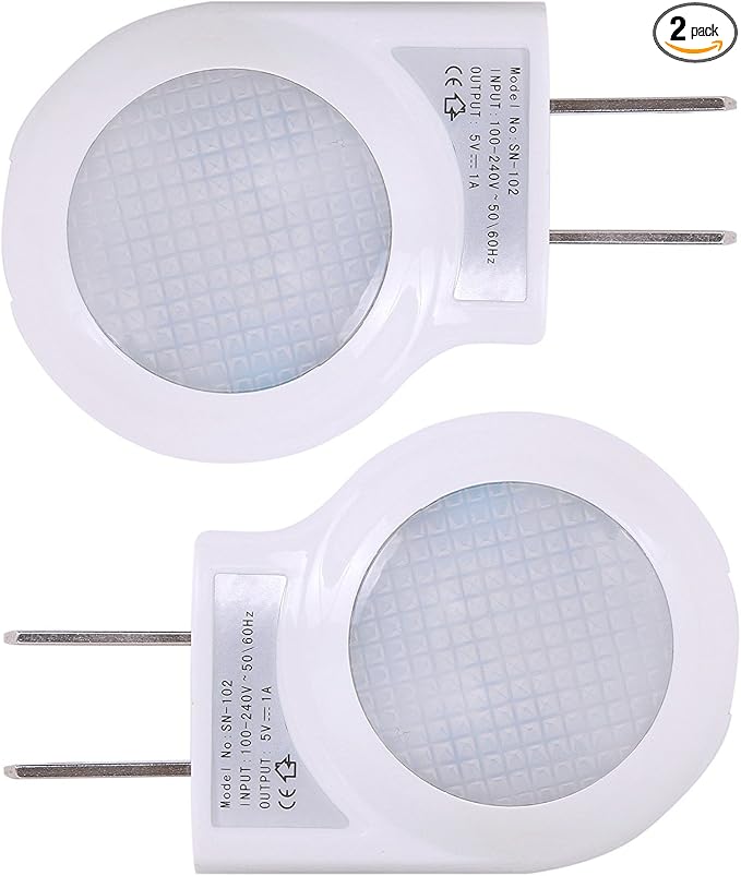 Portable Plug-in 0.7W Travel LED Night Light - 2 Pack of White