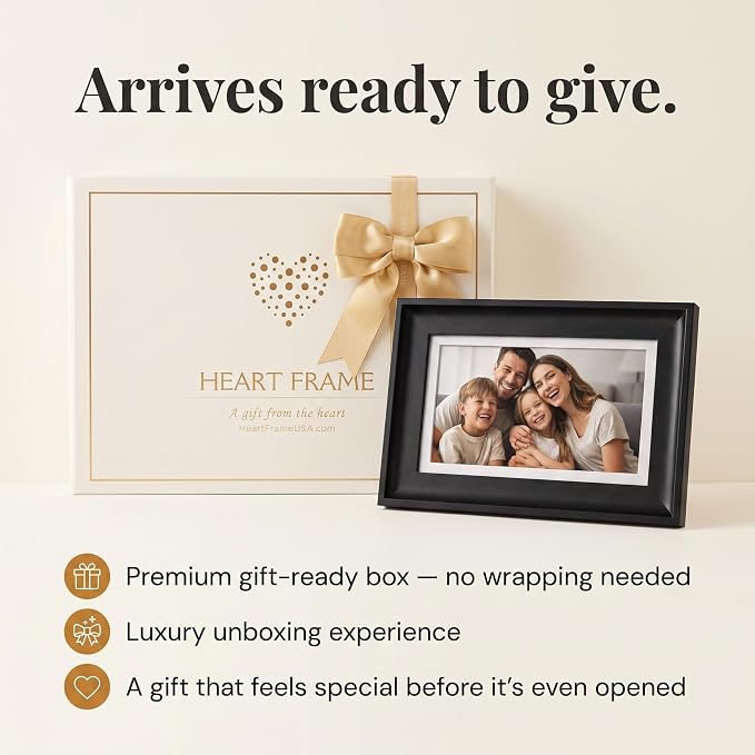 Heart Frame - 10.1 Inch WiFi Digital Picture Frame - Frameo App Sends Photos from Phone Anywhere in Seconds - 1280x800 IPS Touchscreen - 32GB Memory - Photo Gift for Mom Dad Wife Grandparents - Black
