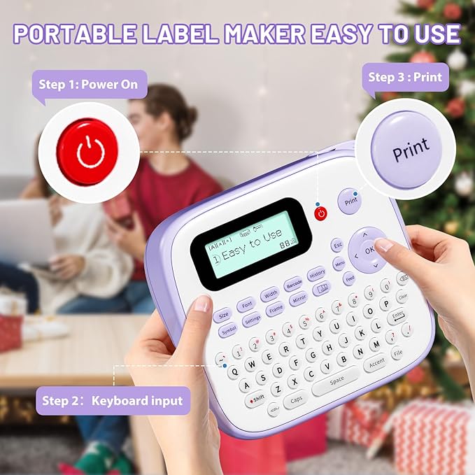 Label Maker Machine with-Tape Waterproof, Purple Portable Label Maker for Teachers Kids Classroom Use, Desktop Labeler with Multiple Symbols &Fonts for Home Office School Use, D210S