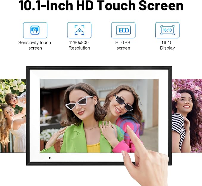 Digital Picture Frame 10.1 Inch WiFi Digital Photo Frame IPS HD Touch Screen Smart Cloud Photo Frame with 32GB Storage, Auto-Rotate, Easy Setup to Share Photos or Videos Remotely via AiMOR APP