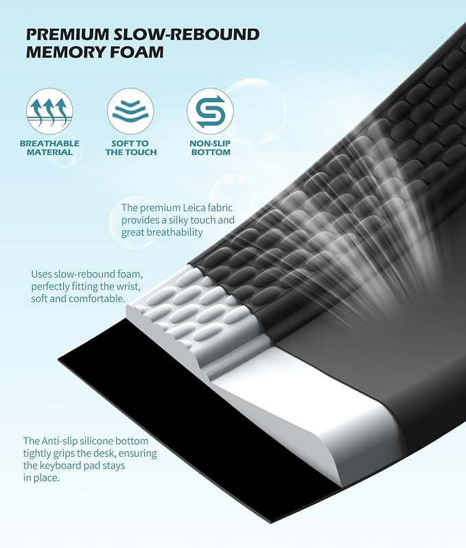 Wrist Rest for Computer Keyboard, Keyboard pad with Wrist Support | Wrist Rest for Computer Keyboard with Two Adjustable Keyboard Angles, Slow Rebound Comfortable Foam and Skin-Friendly Fabric