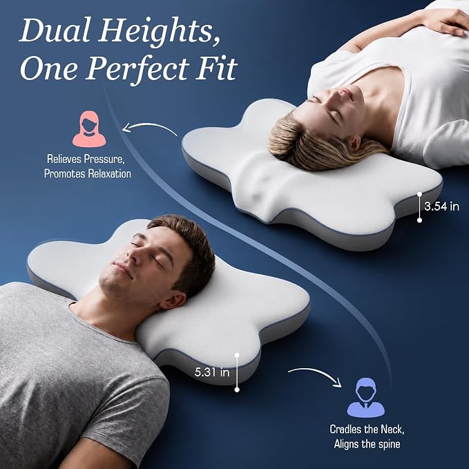 4X Cooling Cervical Pillow for Neck Pain Relief, Patented Side Sleepers | Contour Orthopedic Pillow for Neck Support, Large Ergonomic Memory Foam Bed Pillow for Sleeping, 24.8 x 14.1 x 3.54 / 5.31