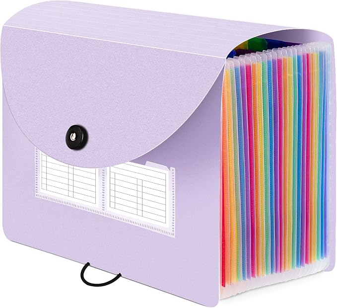 Sooez 24 Pockets Expanding File Folder, Accordion File Organizer, Letter/A4 | Expandable Cover, Desktop Accordion Folders Letter A4 Paper Document Storage Organizer, Purple