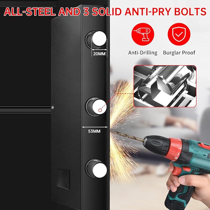 3.5 Cuft Large Safes for Home Use Water and Fireproof, Digital Security Fire Safe Box with Programmable Keypad, Key Lock & Removable Shelf, Anti-Theft Document Safe for Money, Medicine and Valuables