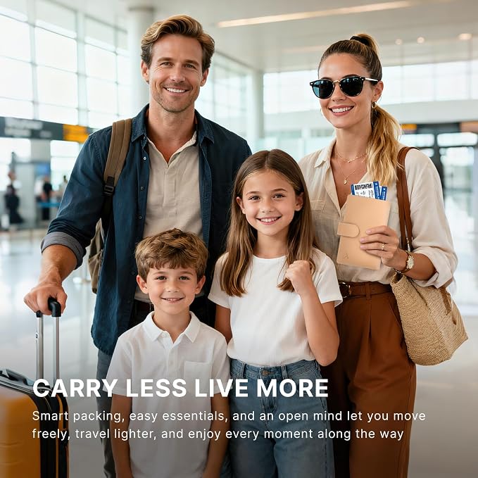 ALLIVE RFID Blocking Passport Wallet with AirTag Slot, Genuine Leather Passport Holder for Family Travel of 4, Travel Essentials & Gift, Airport Must-Have (Beige)