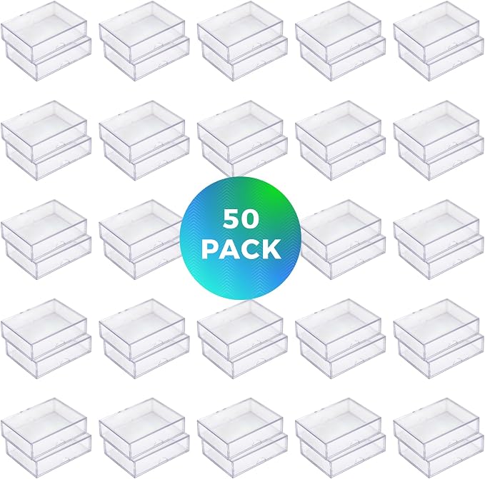 Gary Plastic Packaging 50 Pack Clear Acrylic Card Storage Boxes with Lids – 3 1/2" L x 2 1/2" W x 1/2" H Baseball Card Storage Box, Sports Card Boxes and Magic Card Storage Box – Made in USA