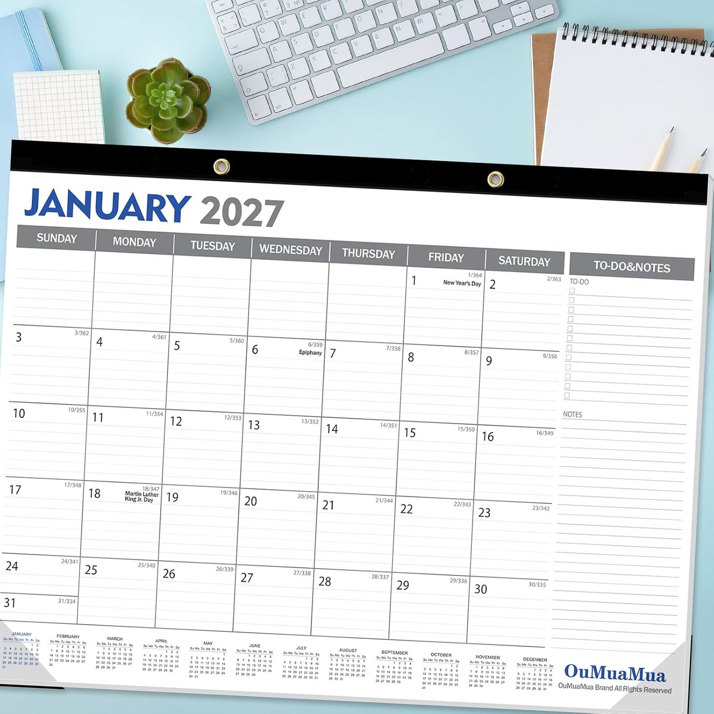 OuMuaMua Large Desk Calendar 2026-19 Months from Sep. 2025 through Mar. 2027, 22 x 17 Inches Desktop Wall Calendar with Julian Date To-do & Notes, Corner Protectors for School Home Office