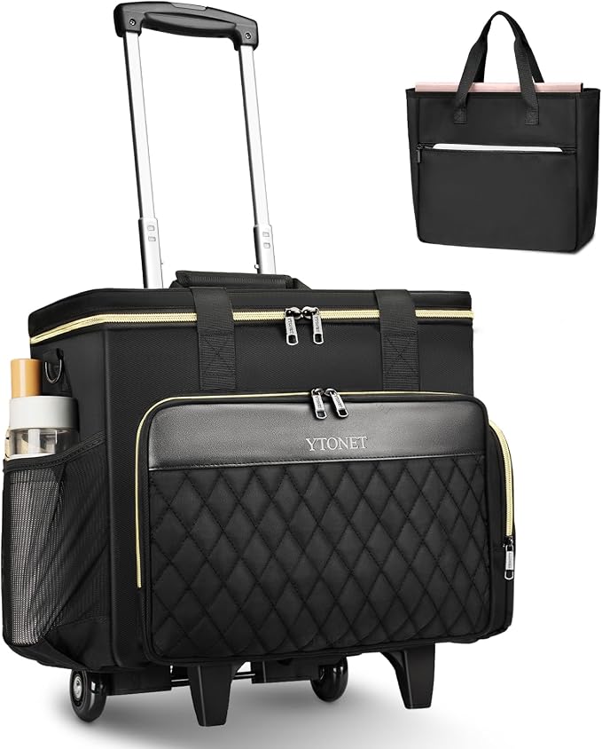 Ytonet 17.3" Rolling Teacher Bag, Rolling Cart for Teachers with Tote Bag | Detachable Dolly, X-Large Teacher Rolling Bag, Multiple Carrying Rolling Tote Bag, Multifunctional Pocket Teacher Cart, Black