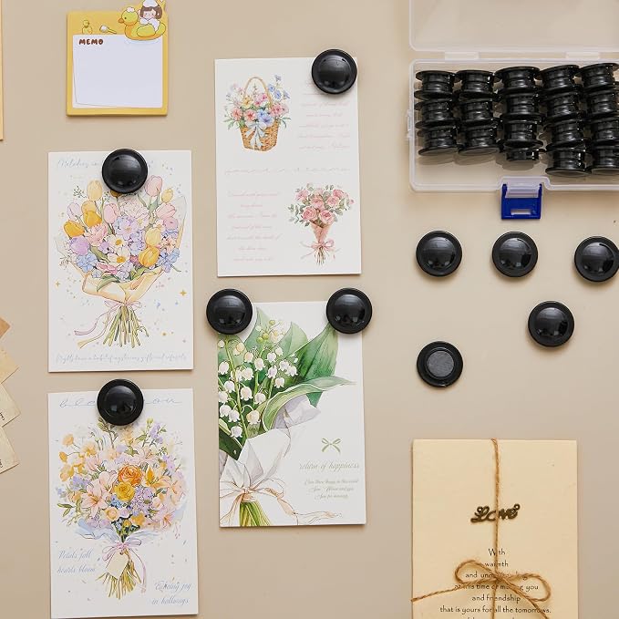 Outus 45 Pcs Black Round Whiteboard Magnets 3 cm Refrigerator Magnets Back to School Dry Board Mini Fridge Teacher Supplies for Home Offices School Class