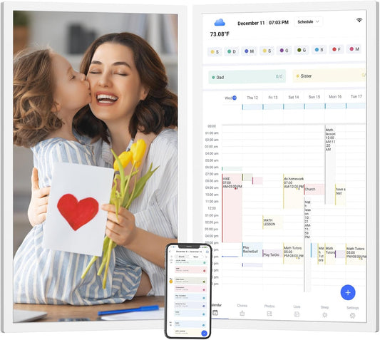 Digital Calendar Chore-Chart for-Family-Meal Planner - 27 inch Touchscreen Interactive Display Smart Calendar for Family To Do List, Dual-WiFi, Auto-Sync Google iCloud Outlook Calendars, Wall Mounted