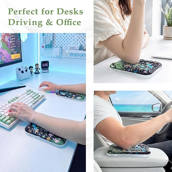 Ospelelf Desk Elbow Rest Pad, Gel Arm Rest for Keyboard and Mouse, Bushes | Ergonomic Wrist Support for Computer Typing Pain Relief, Cool-touch, Heat Resistant, Office Home Driving Gaming Use