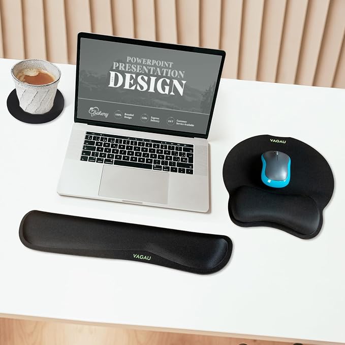 VAGAU Premium Keyboard Wrist Rest and Mouse Pad Wrist Support | Ergonomic Memory Foam Set for Office, Laptop, Mac, Computer and Gaming, Comfortable Typing &Wrist Pain Relief