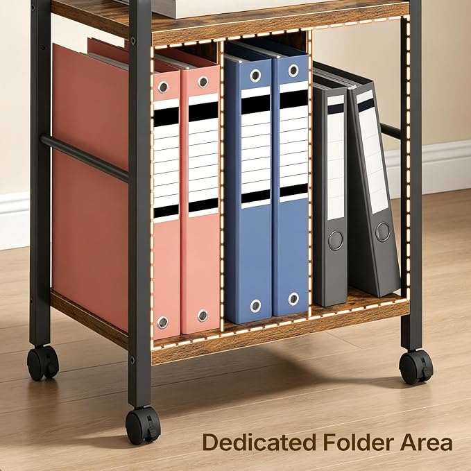 Rolling File Cabinet, Printer Stand with Dividers and Charging Station, Mobile File Cart with Fabric Storage Drawer and Lockable Wheels for Home Office, Fits Letter/Legal/Files