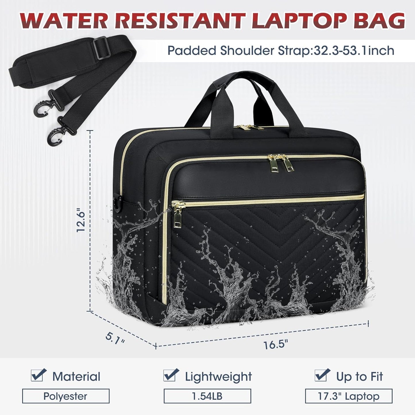 NEWHEY Laptop Bag 17.3 Inch Laptop Briefcase for Women Men Waterproof Shoulder Messenger Bag Large Computer Bag for Business Office Work College, V Thread Black