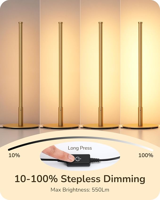 EDISHINE LED Table Lamp, Modern Dimmable Desk Lamps Metal Finish, Gold | 3 Color Temperature, 6W, Skinny Modern Minimalist Style for Bedroom, Living Room, Corner
