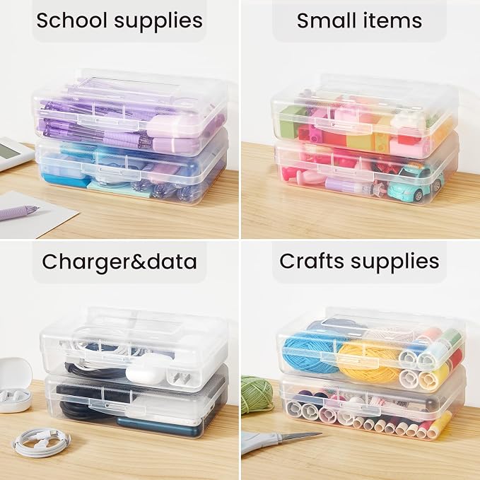 Sooez 6 Pack Pencil Box, Hard Pencil Boxes for School Supplies Bulk, Large Plastic Pencil Case with Lid, Clear Pencil Container, Stackable School Boxes Crayon Boxes Bulk for Kids