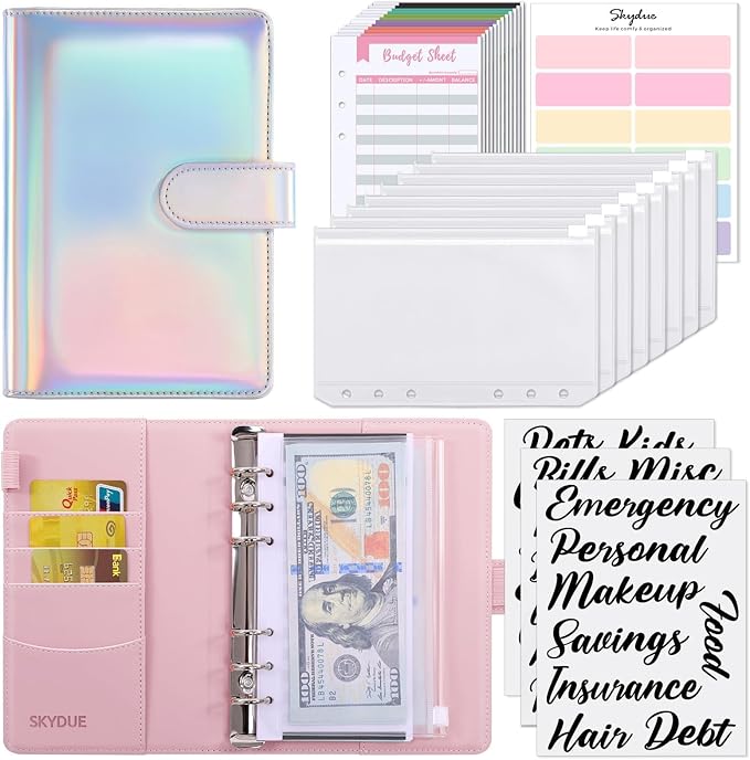 SKYDUE Budget Binder, Money Saving Binder with Zipper Envelopes, Cash Envelopes and Expense Budget Sheets for Budgeting