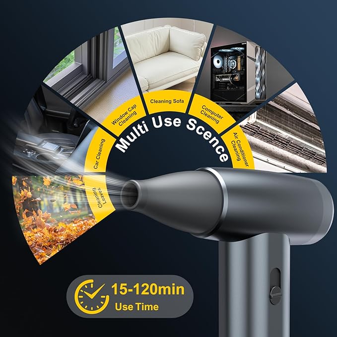 Metal Electric Compressed Air Duster, 300000RPM Brushless Motor with Stepless Speed, Rechargeable Cordless Mini Blower for Computer Keyboard Cleaning, Car Detailing, House and Outdoor Use(Grey)