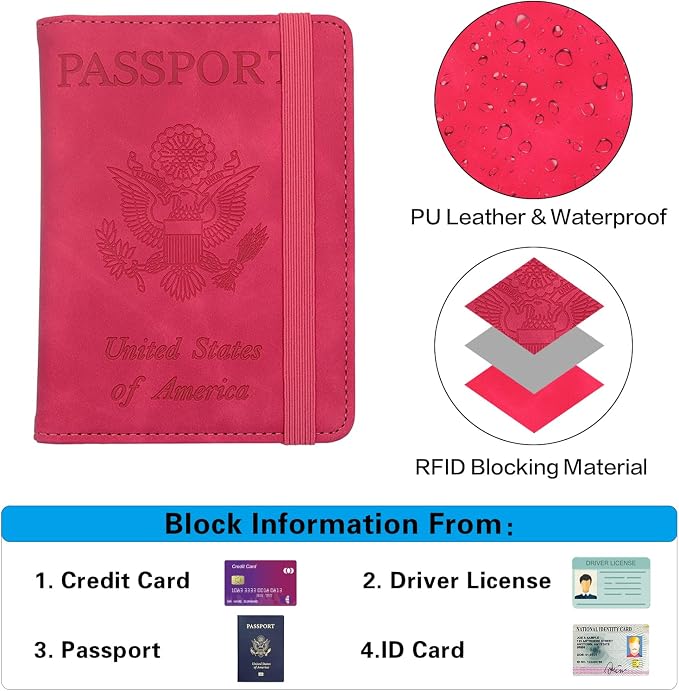 Melsbrinna Premium Leather Passport Holder Covers Case, Waterproof Rfid Blocking Travel Wallet Passport Holder with Pen Holder, Cute Passport Book for Women/Men