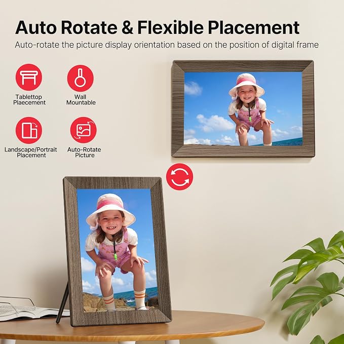 Frameo 10.1" Digital Picture Frame, Smart WiFi Digital Photo Frame with 1280x800 HD IPS Touch Screen 32GB Memory Auto-Rotate Wall Mounted, Share Photos/Videos from Phone Anywhere