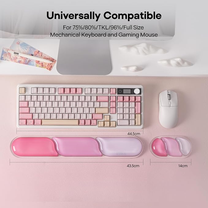 EPOMAKER CloudGel Wrist Rest for Keyboard and Mouse, 2 Pieces | Silicone Wrist Support, Anti-Slip Rubber Bottom, Ergonomic Design, Suitable for Office/Computer/Laptop/Gaming (Pink)