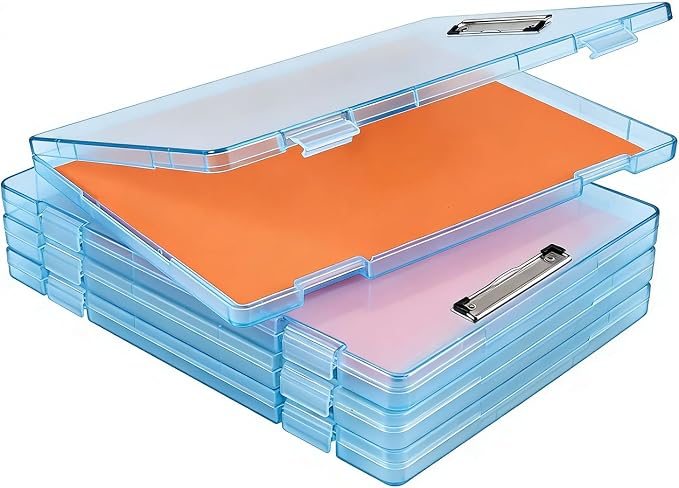 Letter Size Clipboard with Storage 8.5 * 11, Plastic Clear Blue Clipboard File Box A4 Nursing Clip Board for School & Office with Christmas Stickers (Clear Blue)