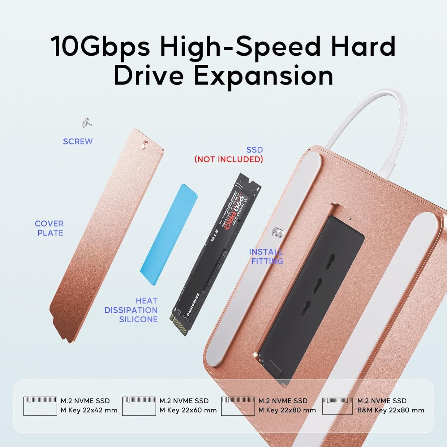 USB C HUB for iMac 24 inch 2021/2023/2024, USB Hub Adapter iMac Accessories for iMac M1/M3/M4 with USB C 10Gbps 3*USB A SD/TF, Docking Station Support Expand M.2 SSD (Not Included), Orange
