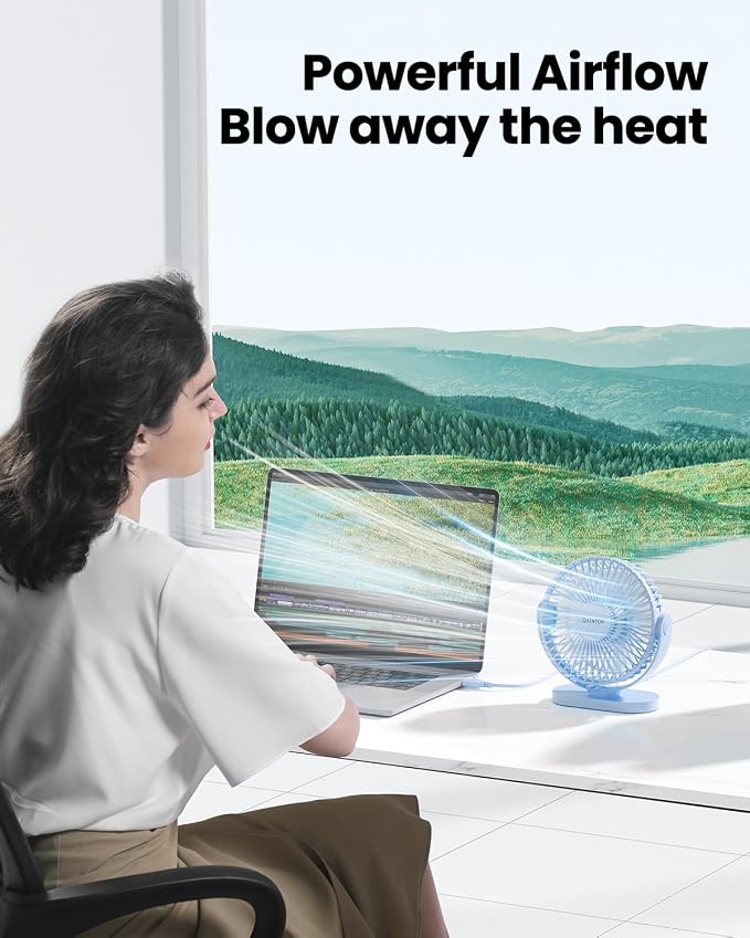 Gaiatop USB Desk Fan, 5.5 Inch Small Quiet Powerful 3 Speeds 90° Rotate, Personal Mini Portable Desktop Table Fans, Cooling for Home Office Car Travel Indoor Outdoor Blue (Pack of 2)