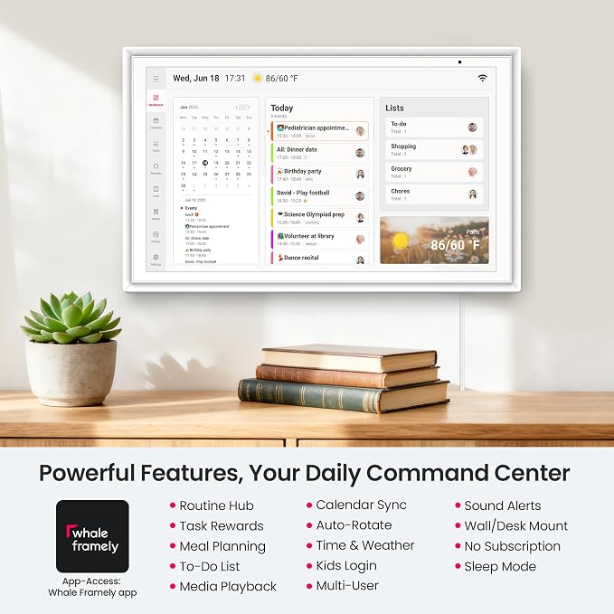 15.6 Inch Digital Calendar - Routines, Meal Planner, Task Scheduling. Reward Tracker, to Do List, HD Smart Touchscreen Interactive Electronic Calender - Wifi Home Planner Built-in Digital Photo Frame Function
