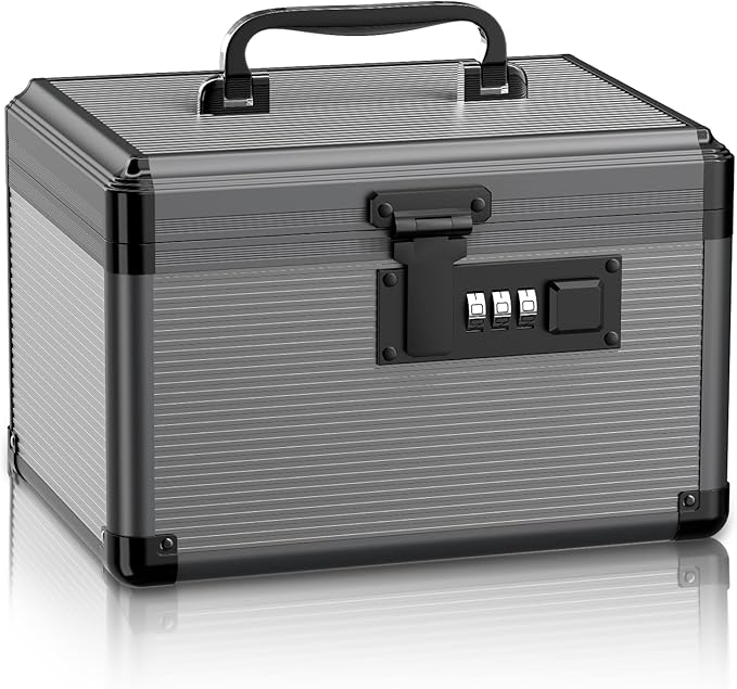 Lockbako Medicine Lock Box with Code, Locking Medicine Box with Removable Tray, Portable First Aid Box for Home, 10 * 6.9 * 6.9 Inch (Black)