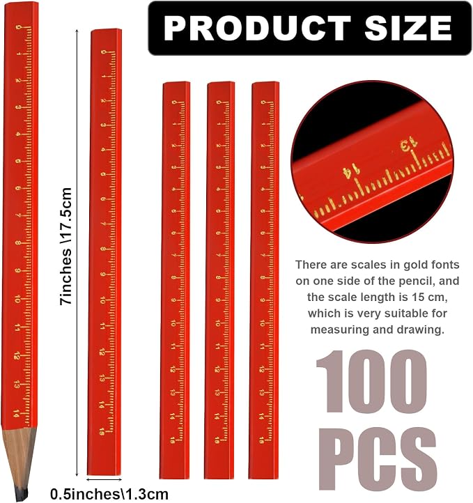 100 Pcs Heavy Duty Octagonal Hard Black Carpenter Pencils for Woodworking and Concrete Marking