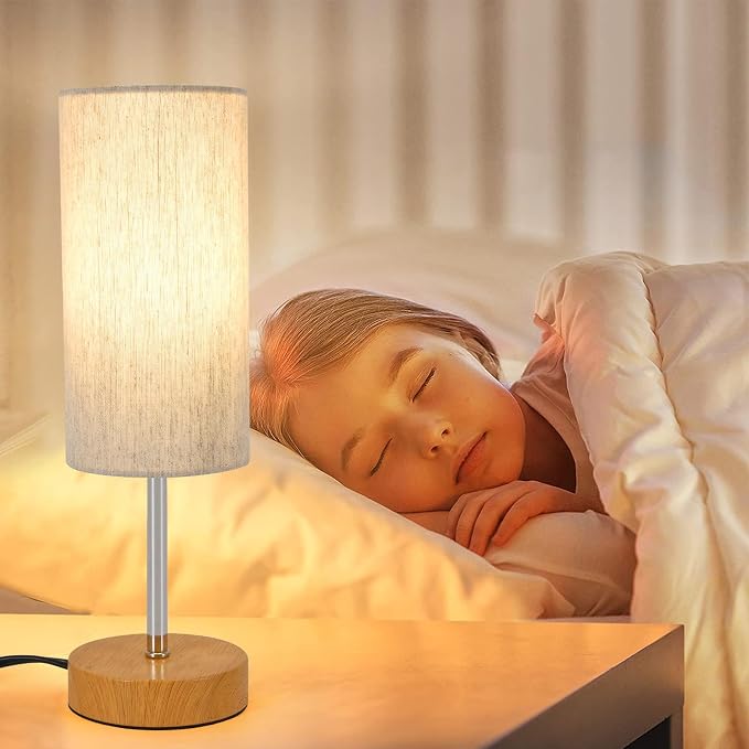 RISLG 2 Pack Small Table Lamps, Bedside Lamps for Nightstand with Wire Switch, Modern Minimalist Desk Lamp with Linen Fabric Shade for Dorm Kids Room Living Room Office Bedroom, Bulb Included