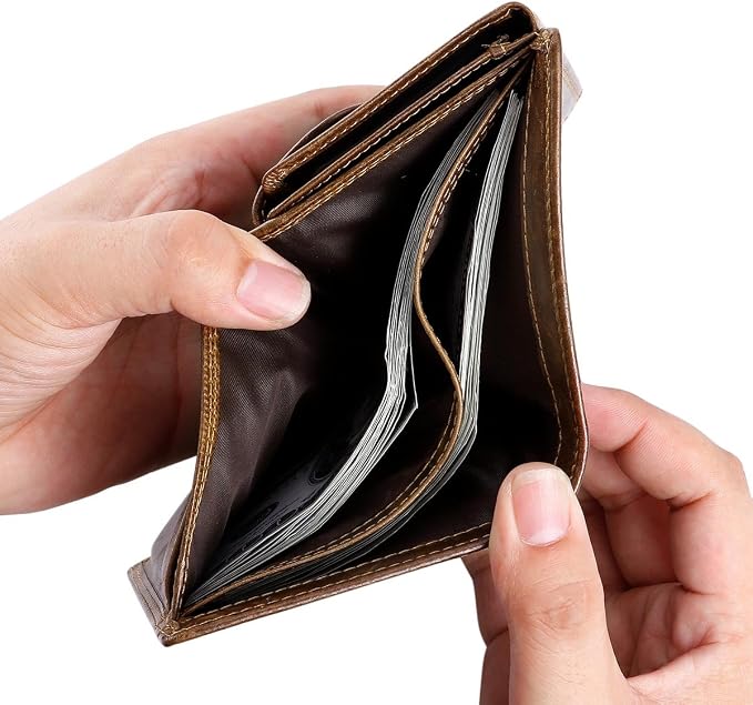 Trifold Billfold RFID Blocking Cowhide Leather Wallet for Men 10 Card Slots 2 ID Windows with Coin Pocket