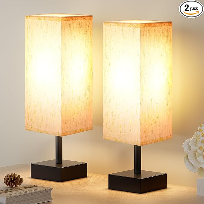 aooshine Beige Bedroom Table Lamp Set - Bedside Lamps for Nightstand Set of 2, Minimalist Lamps for Desk, Dorm, Kids Room, Bulb Not Included | Inline Rocker Switch, Corded Electric, Bulb Not Included, 12.8" Mini Table Lamps for Bedroom, Nightstand, Des...