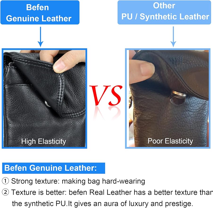 befen Genuine Leather Small Crossbody Bags for Women Cell Phone Travel Bag | Soft Real Leather, Adjustable Shoulder Strap, Card Slots, Compact Size, Daily Travel Shopping Outing Use, Phone Purse