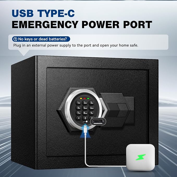 2.0 Cu Ft Small Home Safe Box, Fire Proof Safe with Type-C Port | Steel Security Box with Digital Electronic Keypad, Removable Shelf, Safety Lock Box for Office Documents Money Jewelry Gun