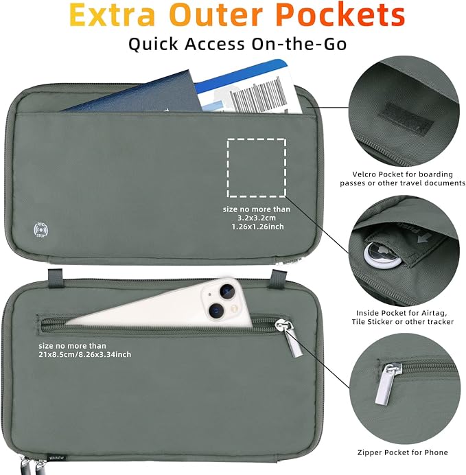WALNEW Passport Holder for Travel Family, RFID Blocking Passport Wallet | International Travel Essentials, Travel Document Holder with Wristlet and Cross Body Straps, Fits 7 Passports for Family