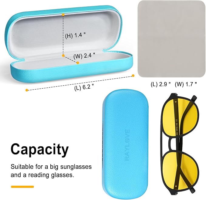 RayLove Glasses Case Hard Shell Eyeglass Case with Cleaning Cloth, PU Leather Protective Eye Glass Cases Fits Most Sunglasses