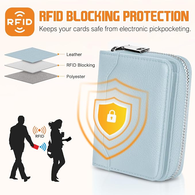HUANLANG Mens Wallet RFID Blocking Multi Card Holder Wallets for Men Bifold Wallet with Zipper Small Men's Leather Wallet
