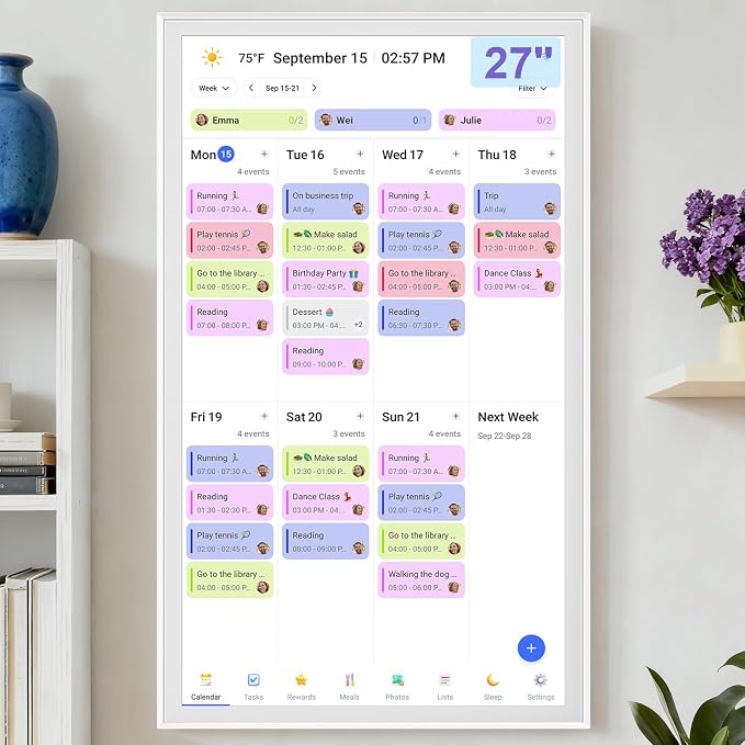 27 inch Smart Calendar Max, Digital Calendar & Chore Chart, Family Organizer with Interactive Touchscreen Display – Wall Mountable in Portrait or Landscape, Gifts for Women Men