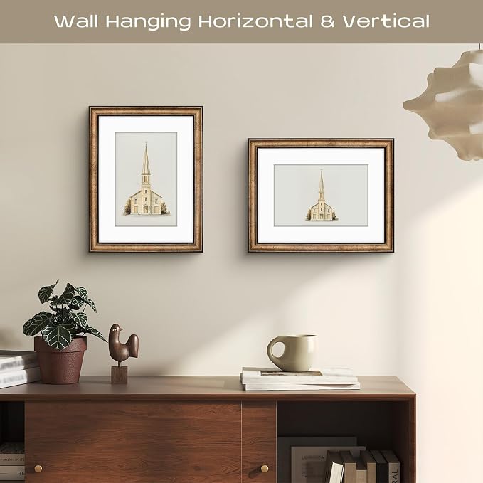 Golden State Art, 12x16 Black Trim Gold Frame - White Mat for 8x12 Photo - Vintage Antique Style - Brushed Texture Finish - Wall Mounting - Portrait/Landscape - Tempered Glass
