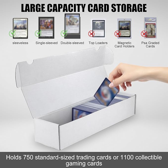 Trading Card Storage Box, 6-Pack 1100 Count White Corrugated Cardboard Bulk Sports Storage Box for TCG/Magic/Mtg Basketball Cards, Collectible Trading Cards