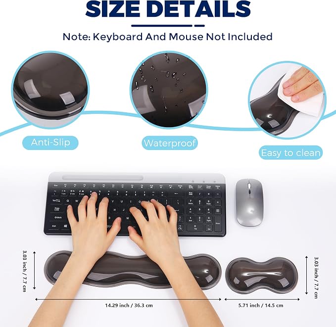 Gel Wrist Rest for Keyboard and Mouse, Wrist Rest for Keyboard, Mouse Wrist Support, Pain Relief, Cool Touch, Non-Skid, Keyboard and Mouse Wrist pad Set