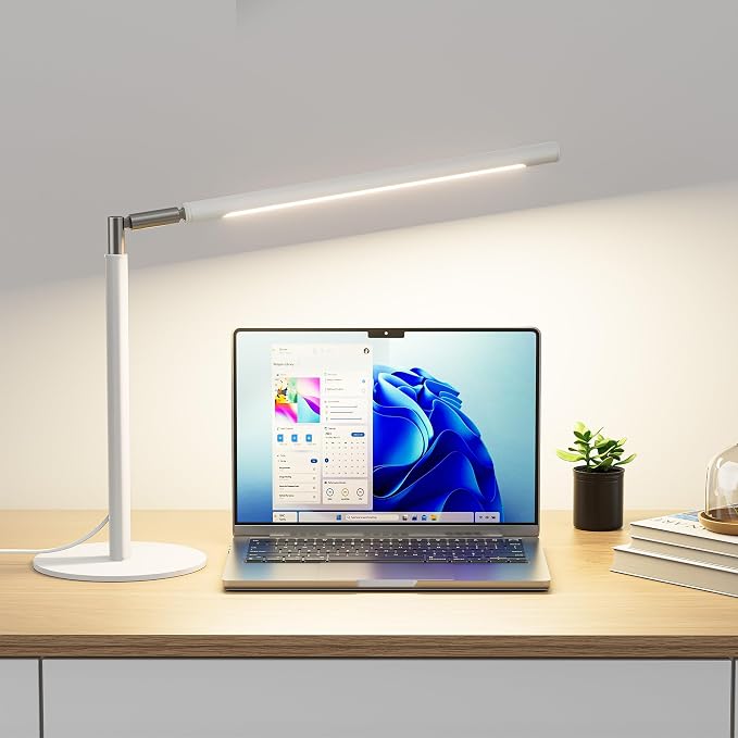 White LED Desk Lamp, 16" Dimmable Metal Desk Light with Base, 15W 1200LM, Adapter Included, Color & Brightness Adjustable, Modern Tall Table Lamp for Home Office Reading Study Task Laptop