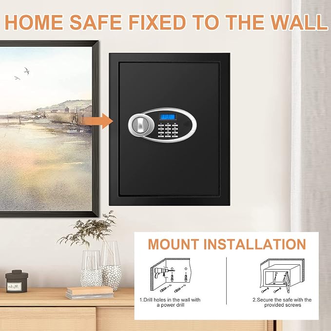 3.3 Cubic Feet Home Safe Fireproof Waterproof, Digital Home Security Safe Box with Programmable Keypad and Spare Keys, Document Safe for Money Firearms Medicine Valuables