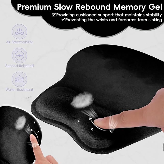 Mouse Pad with Wrist Rest Ergonomic Mouse Pad with Comfortable M-Shape Pain Relief Wrist Support Non-Slip PU Base Mousepad for Laptop, Office & Home (Black)