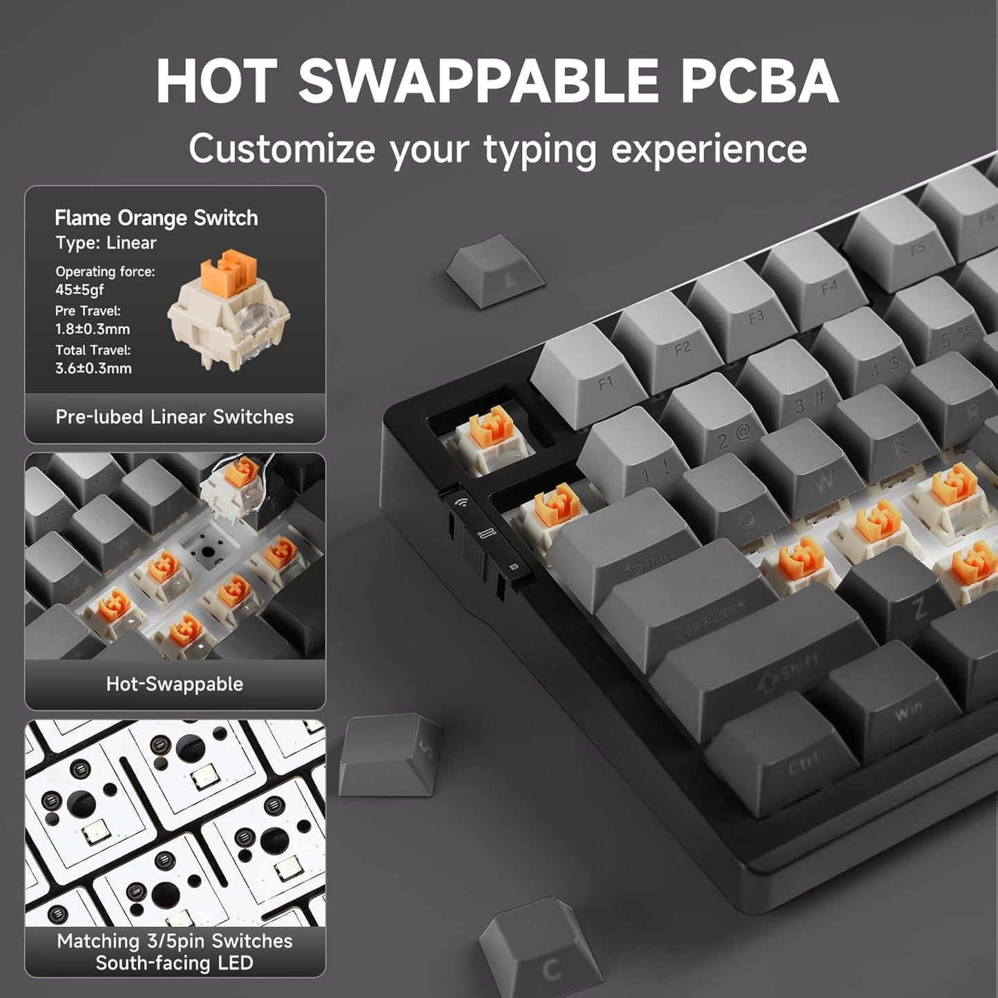 G98 PRO Wireless Mechanical Keyboard, Tri-Mode Connection Gaming Keyboard, Hot Swappable Custom Gasket Structure Pre-lubed Linear Switches Double Shot PBT Keycaps RGB LED Backlit Gradient Black