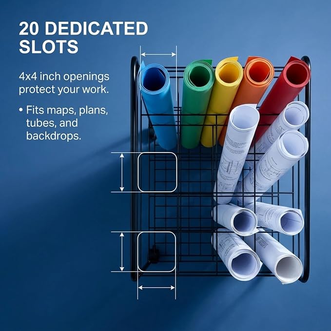 ALVIN WRF40 Wire Bin Roll File, Made for Rolled Maps, Plans, Drawings, and Tubes (4 x 4 Inches - 20 Slots)