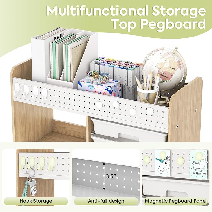 Rolling Craft Cart with 6 Drawers, Pegboard and Locking Wheels Green | Ample multi-zone storage, 2 open shelves, art cart for classrooms, homeschool and offices, sturdy wood-metal frame